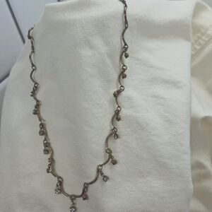 Silvertone necklace with Rhinestones 14"